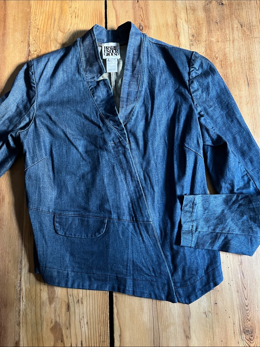 PRAIRIE UNDERGROUND M Blue Denim Asymmetrical Zip Jean Jacket